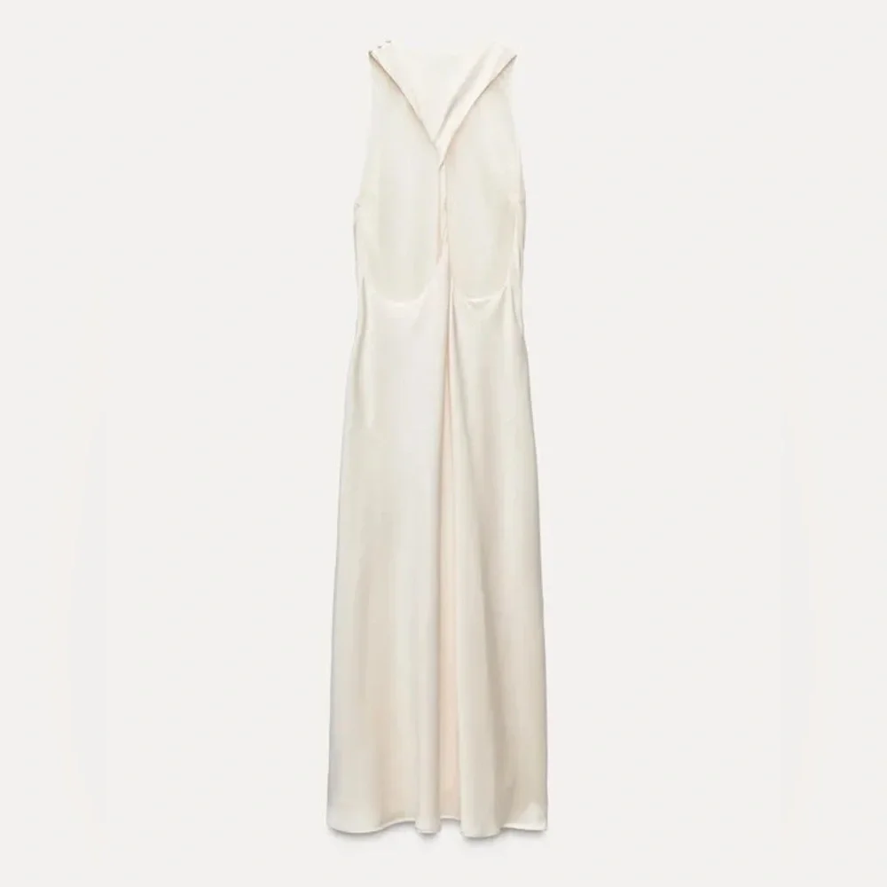 ZARA Ecru Satin Effect Midi goddess dress Open Twist Back Small NEW - Picture 8 of 11